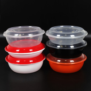 Disposable <b>Lunch</b> <b>Boxes</b> Round Bowls PP <b>Plastic</b> Thickened With Lid Takeout Packaging Food Storage Containers Orange Red Black - Product Image 1