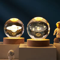 Boule de Cristal K9 Gravée au Laser 3D, Globe Galaxie Système Solaire avec Socle Lumineux LED, Modèle en Verre Décoratif, Technique Polie, Idée Cadeau