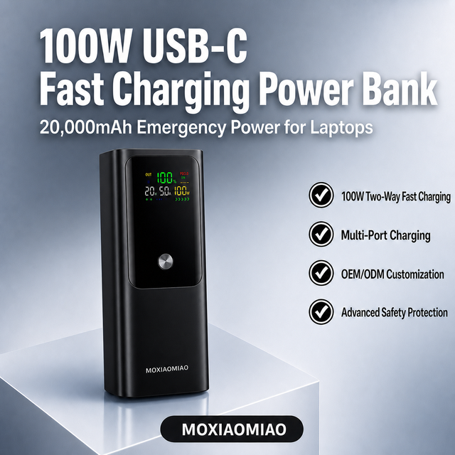 100W 20000mAh Wireless Power Bank, Built-in AC Wall Charger, 2C+1A Output, LED Display, Custom Logo OEM ODM