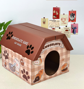 Rumah Kucing Mewah Modern untuk Dalam Ruangan, Tempat Tidur dan Penggaruk, Dapat Disesuaikan, Bentuk Lipat Warna Cokelat, Tempat Persembunyian, Ramah Lingkungan, Terbuat dari Kertas Berlapis - Product Image 1