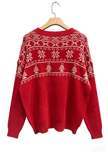 Suéter de Cuello Redondo con Diseño de Copos de Nieve Rojos para Mujer, OEM/ODM - Product Image 4
