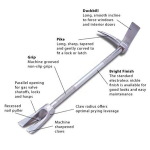 Outil Halligan avec griffe standard pour l'entrée forcée, le sauvetage et la lutte contre l'incendie, barre Hooligan - Product Image 3