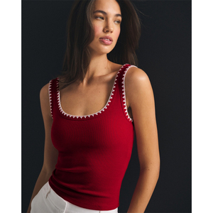 เสื้อแคมิท็อปถักลายริบ คอเหลี่ยม แต่งขอบตัดสี สำหรับผู้หญิง สไตล์ลำลอง ลดราคาพิเศษประจำฤดูร้อนปี 2026 จาก LEDUO - Product Image 1