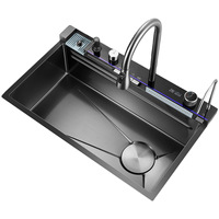 Évier de cuisine intelligent en acier inoxydable de haute qualité, moderne, fait main, à arc unique, avec affichage numérique et fonction cascade