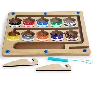 Aa Montessori Aimant éducatif en bois Puzzle Fidget Couleur et numéro magnétique Labyrinthe Couleur magnétique et numéro Labyrinthe Couleur Match