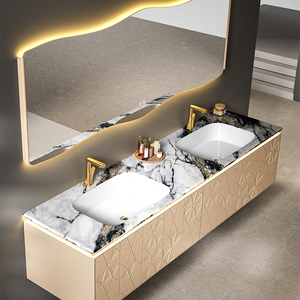 Ensemble de meubles de salle de bain de luxe en marbre de style français avec <span class=keywords><strong>lavabo</strong></span> intégré en céramique, coiffeuse et miroir LED intelligent - Product Image 1