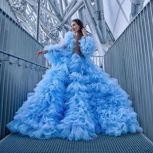 Vestido de Noche LY-PD0258, Vestidos Elegantes para Fiesta, Vestidos de Noche de Lujo con Volantes, Vestidos de Tul Color Caramelo - Product Image 4