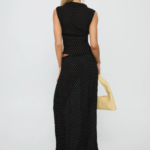 Ensemble haut à col roulé à pois pour femmes, 2 pièces, en mousseline de soie, longueur entière, élégant, tenue printemps-été - Product Image 2