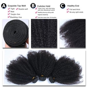 Venta al por mayor 10A Grado Natural Negro <span class=keywords><strong>Remy</strong></span> Cabello Cutícula Alineada Trama Doble <span class=keywords><strong>Afro</strong></span> Rizado Paquetes Humanos - Product Image 6