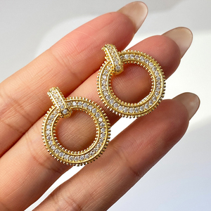 ต่างหูแบบห่วงประดับเพชรซิร์คอนชุบทอง 18K ราคาส่ง - Product Image 3