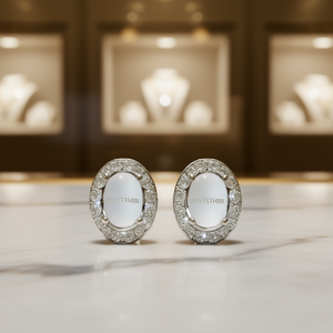 Orecchini a perno Heinaceltomi ovali in quarzo con incastonatura a castone, colore bianco champagne, gioielli classici da donna in lega - Product Image 2