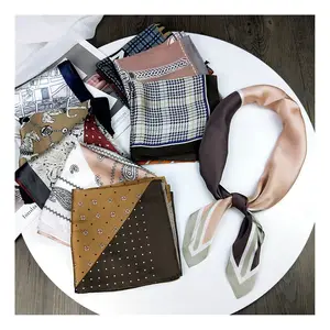HB0153 Sell 70*70cm Satin Square Scarf Artificial Silk Scarf Foulard Elegant Scarves Women Head Hand Wrap Handkerchief Bag Wrap