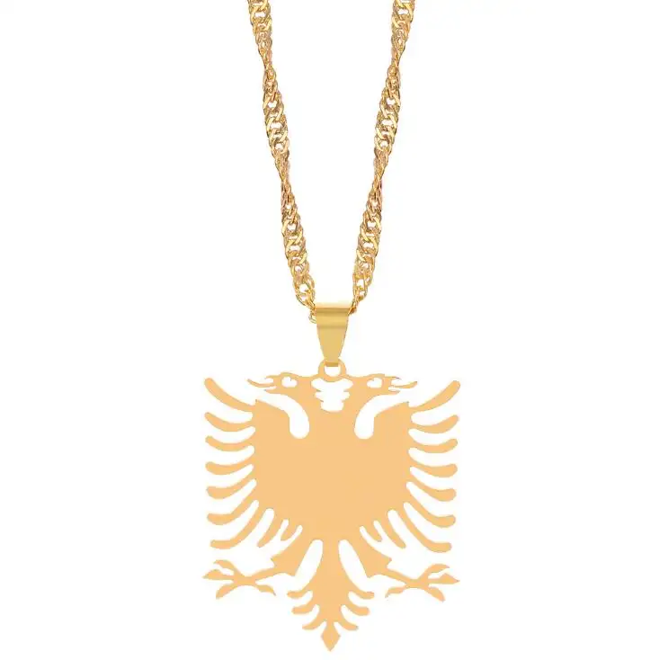 Venda quente Aço Inoxidável Link Neck Cadeia Exquisite Ouro E Prata Banhado A Bandeira Emblema Albânia Águia Pingente Colar