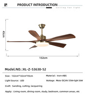 Ventilateur de plafond LED moderne et silencieux avec moteur DC sans balais en cuivre, télécommande, 5 pales, 6 vitesses, intensité variable, température de couleur 3000-6000K