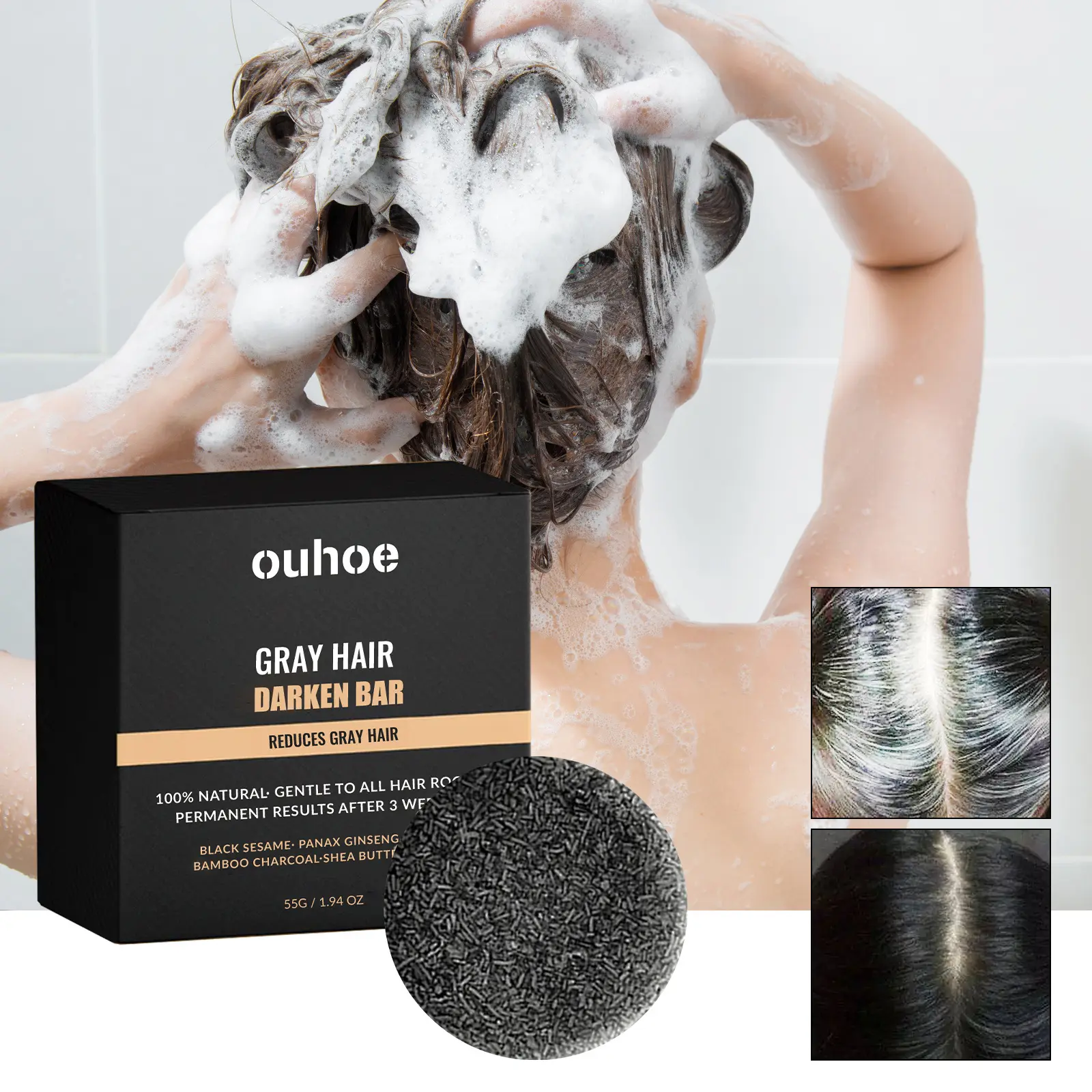 Populaire OUHOE 100% Naturel Permanent Assombrissement Cheveux Savon Shampooing Couverture Gris Cheveux Bar Savon