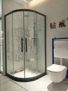 <span class=keywords><strong>Porte</strong></span> de douche <span class=keywords><strong>coulissante</strong></span> en verre incurvée avec cadre en aluminium gris et noir C242 pour salle de bain - Product Image 6