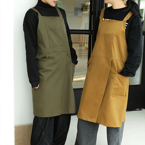 Apron Suspender Workwear With Slits Oil Resistant Solid Color For Kitchen Home Office Adult Use - Product Image 1