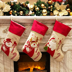 Medias Navideñas Personalizadas al por Mayor con Diseño Personalizado, Medias de Yute Beige para Niños Pequeños, Decoraciones Navideñas con Diseño de Papá Noel y Muñeco de Nieve - Product Image 5