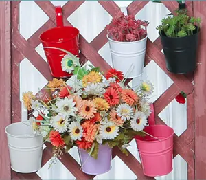 Hot Selling Colorful Hanging Metal Bucket Flower Pot For Garden Home Decoration