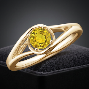 Bague solitaire à saphir jaune taille ronde avec sertissage clos et tige fendue en or 10K, 14K, 18K et argent 925/935 pour cadeau de mariage - Product Image 1