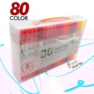 80Pack Hot Professionele Kunst Markers Nylon Tip Dual Water Kleur Borstel Fineliner Pen Voor Tekening