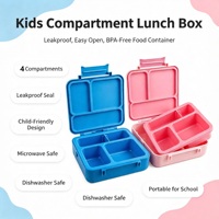 Boîte à lunch Bento pour enfants, étanche, compatible lave-vaisselle et micro-ondes, sans BPA, récipient réutilisable en plastique à 3 compartiments avec couvercle pour tout-petits