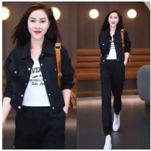 Plus Size Women Casual Suit Military Green Polyester Two Piece Set Long Sleeve Jacket Cargo Pants Workwear - Product Image 3