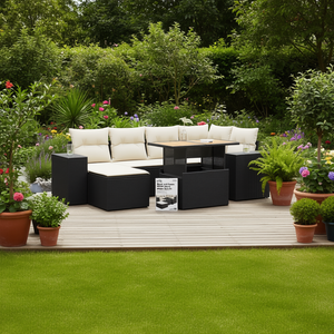 Set Divano da Giardino Nero e Crema con Cuscini, Arredamento da Esterno Design Contemporaneo in Rattan PE Impermeabile - Product Image 2