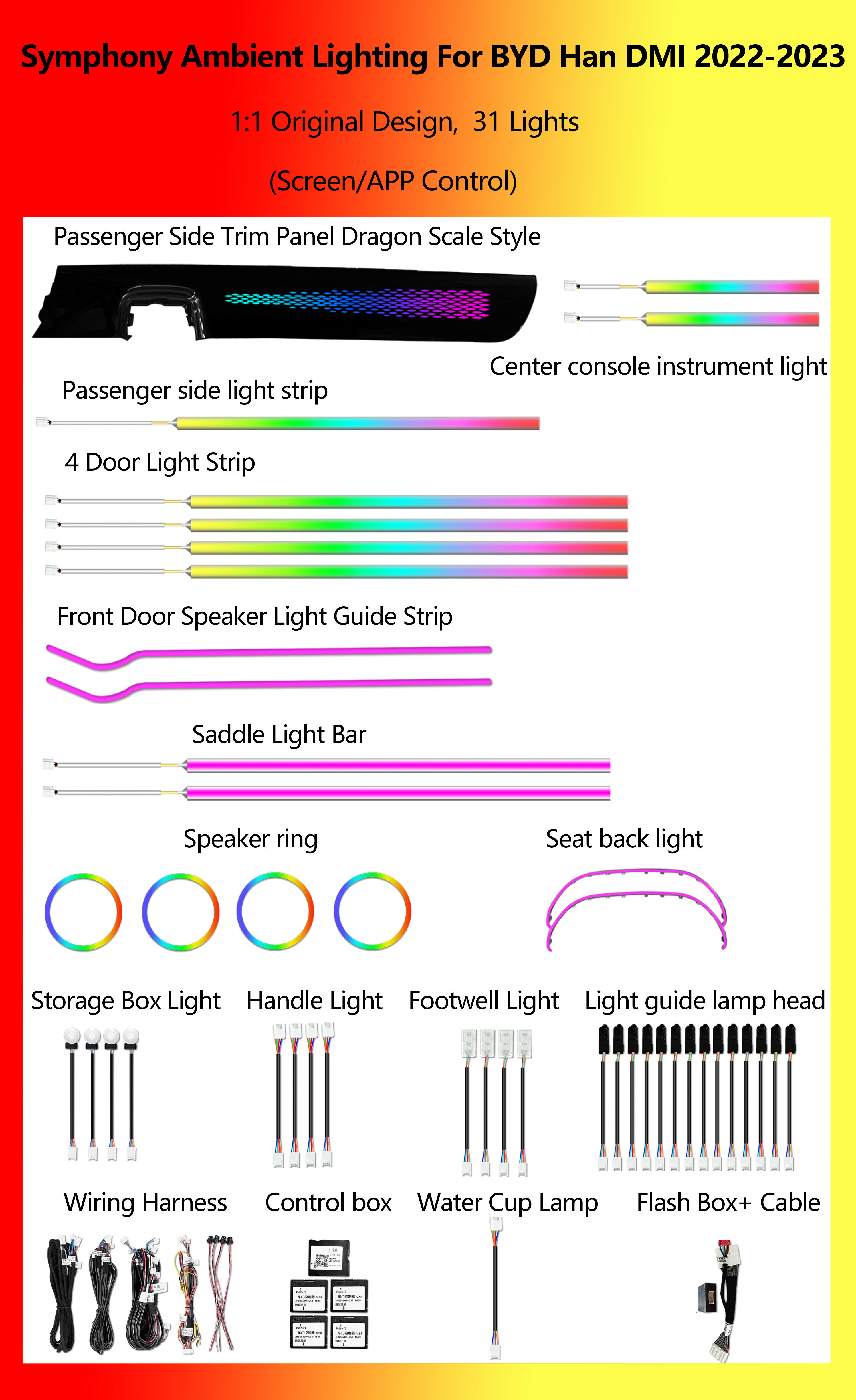 BYD Han DMI Estilo Escamas de Dragón Sinfonía 31 Luces