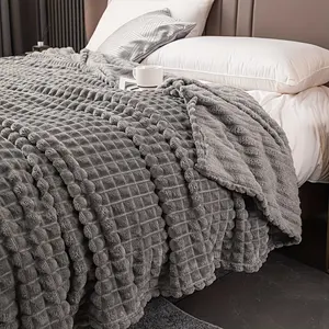 Coperta morbida e confortevole per Waffle in velluto latte coperta a scacchi grigio tinta unita coperta da letto per biancheria da letto