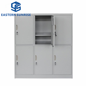 Armoire en acier à <span class=keywords><strong>porte</strong></span> <span class=keywords><strong>coulissante</strong></span> robuste, casier à 6 compartiments avec dessus incliné, miroirs et cintres - Product Image 6