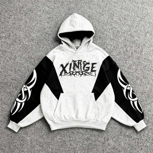 Hoodie Homme Cropped Boxy Style Gothique Original 2026 avec Patchwork, Logo Personnalisé, Impression DTG, Coupe Oversize, Streetwear - Product Image 1