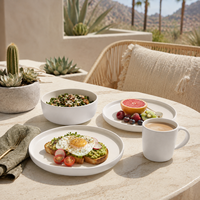 Service de table en grès de luxe classique durable, comprenant assiettes en céramique, bols à soupe et tasses à café, compatible lave-vaisselle