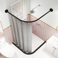 Juego de barra de cortina de ducha curvada en forma de L de acero inoxidable ajustable con cubierta ovalada-Barra de baño telescópica montada en el techo/pared