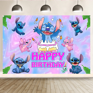 Decoración <span class=keywords><strong>de</strong></span> Fiesta <span class=keywords><strong>de</strong></span> Stitch y Lilo, Fondo <span class=keywords><strong>de</strong></span> Poliéster para <span class=keywords><strong>Cumpleaños</strong></span>, Tela Decorativa para Pared, Banner Colgante - Product Image 4