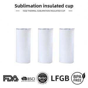 Vaso Térmico Recto de Acero Inoxidable 304 de 15oz en Stock para Sublimación, Vaso Delgado para Coche con Aislamiento Térmico y Pajita - Product Image 6