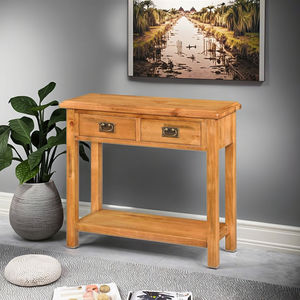 Mesa de salón de madera maciza marca QUEENSLAND, 2 cajones, muebles de sala de estar de madera maciza de roble/Pino/Acacia, fabricación de Vietnam - Product Image 1