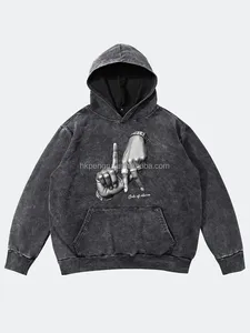 Hombres Vintage Washed High Street Pullover Sudadera personalizada Heavyweight Hoodie 100% Algodón Impresión digital Bordado Marca con capucha - Product Image 3