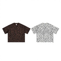 Camiseta de algodón grueso de 240 gramos con estampado de leopardo para hombre, cuello redondo, manga corta, estilo urbano, informal.