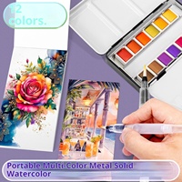 Nouveau 12 couleurs solide peinture chinoise aquarelle ensemble Art croquis Portable peinture Mini carnet de croquis
