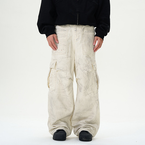 Moda Vintage Lavagem Branco Denim <span class=keywords><strong>Jeans</strong></span> Homens De Alta Qualidade Bolso <span class=keywords><strong>Jeans</strong></span> Em Linha Reta Homens Personalizados Baggy Made Dirty Designer <span class=keywords><strong>Jeans</strong></span> - Product Image 1