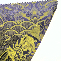 Tissu Jacquard Satiné Motif Vague Or et Violet, Matière Jacquard Tissée de Luxe pour Abaya/Robe Saoudienne