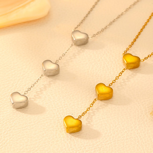Collier chaîne clavicule en acier plaqué or 18K titane Cœur multiple en acier inoxydable étanche Tendance pour les fêtes Valenties - Product Image 2