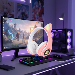 Cuffie Myrva a forma di orecchie di gatto, wireless Bluetooth 5.0, con luci RGB, audio stereo per gaming, ricarica tramite Type-C - Product Image 3