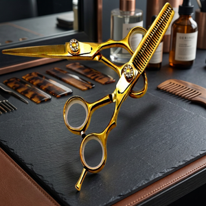 Tijeras de adelgazamiento profesionales de oro rosa Tijeras de peluquería de acero inoxidable ecológicas Recubrimiento de polvo negro mate Cuidado del cabello - Product Image 4