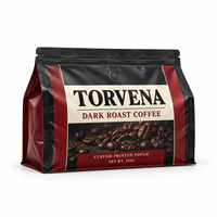 Sachet d'emballage de café haute barrière avec valve et fermeture éclair, pochette verticale personnalisée pour grains de café torréfiés foncés, marque privée
