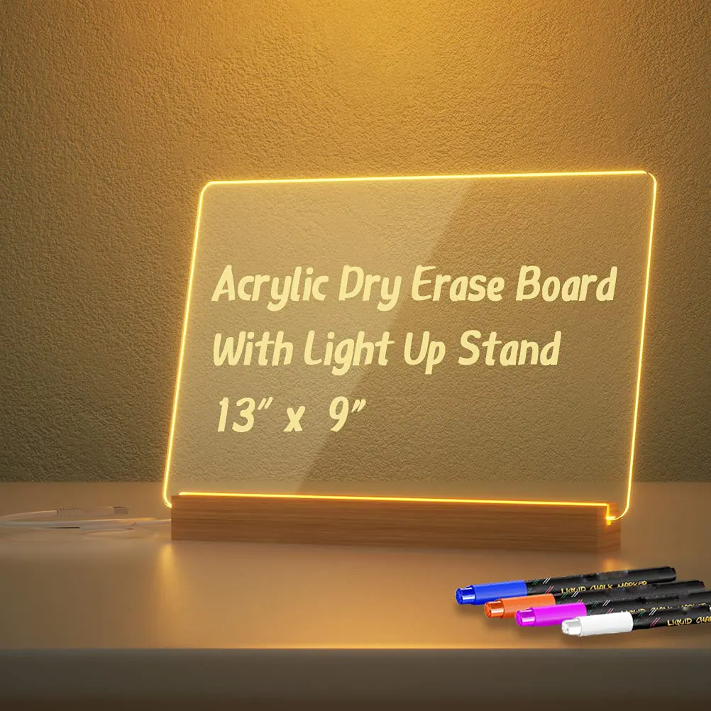 DIY Lighting 3D Led Night Light Erasable Clear Blank Acrylic Board with Wood Stand Holder Wooden Lamp Base