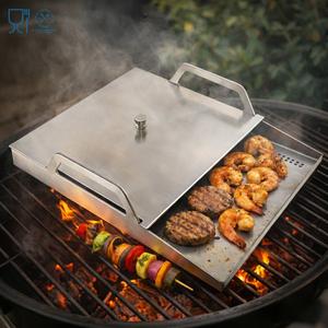 Stainless Steel Grill Pan With Lid Rectangular Griddle For Outdoor Cooking Durable Metal Barbecue <b>Tray</b> - Product Image 1
