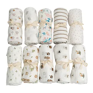 Оптовая продажа, детское одеяло из муслина, 2-слойное мягкое одеяло из органического хлопка для новорожденных 0-3 месяцев
