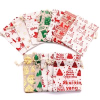 Sacs cadeaux en coton et lin imprimés avec motif doré, fabriqués en Chine, avec cordon de serrage, pour pommes, bonbons, réveillon de Noël, cadeaux de Noël, artisanat - En stock